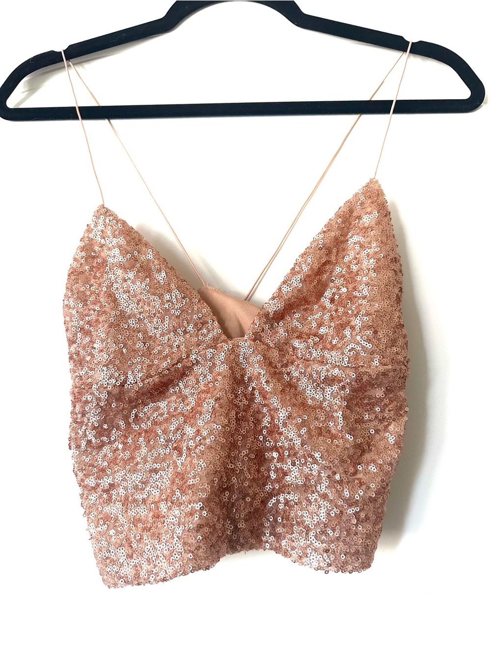 Urban Outfitters Pink Sequin Spaghetti Strap Crop Top
